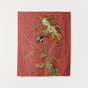 G.A. Audsley Vintage Rode Japanse Vogel Lotus Kuns Wandkleed