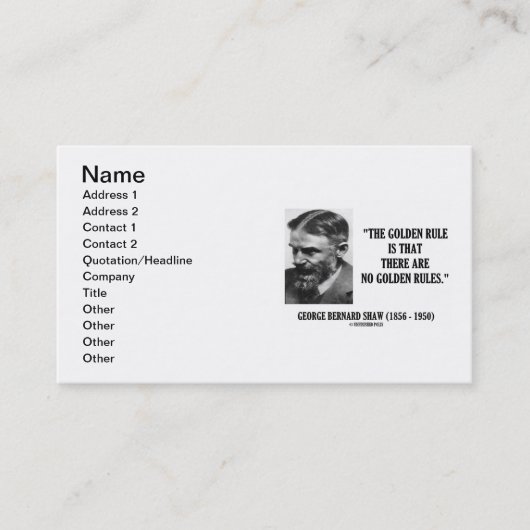 G. B. Shaw Golden Rule No Golden Rules Quote Visitekaartje (Voorkant)