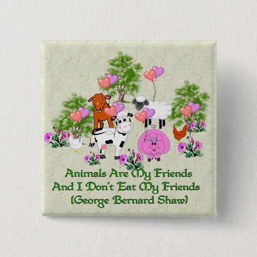 G. B. Shaw Vegetarian Quote Vierkante Button 5,1 Cm (Voorkant)