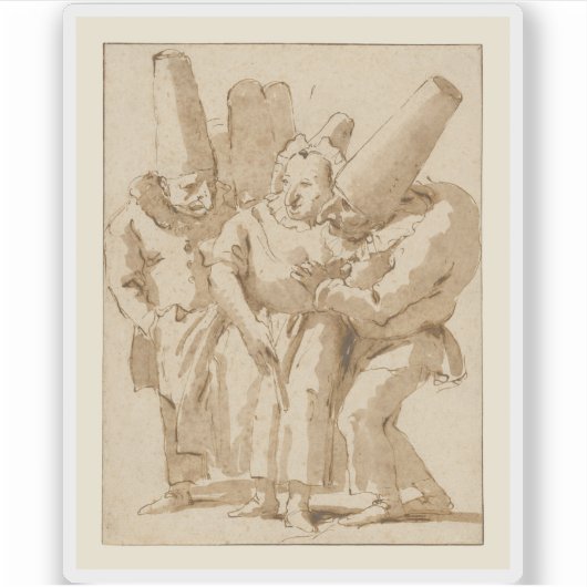 G.B. Tiepolo - Punchinellos die een vrouw nadert Sticker (Voorkant)