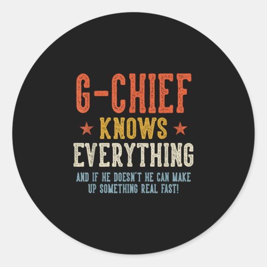 G-chief weet alles vaderdag retro ronde sticker (Voorkant)