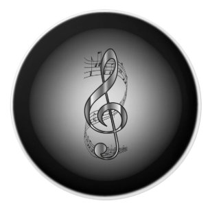 G Clef ~ Musical Scroll ~Silver/Black Background ~ Keramische Knop