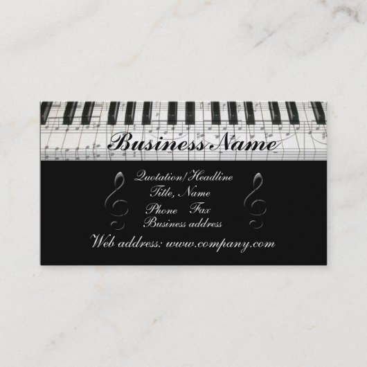 G-Clef Muzieknoten Piano Keyboard Visitekaartje (Voorkant)