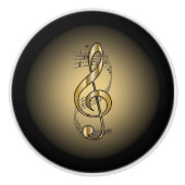 G Clef ~ Muzikale Scroll ~ Goud/Zwart Achtergrond  Keramische Knop (Voorkant)