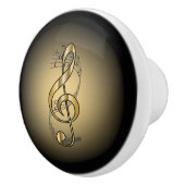 G Clef ~ Muzikale Scroll ~ Goud/Zwart Achtergrond Keramische Knop (Rechts)