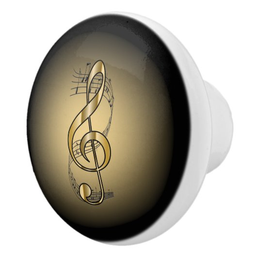 G Clef ~ Muzikale Scroll ~ Goud/Zwart Achtergrond  Keramische Knop (Rechts)