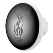 G Clef ~ Muzikale Scroll ~Zilver/Zwart Achtergrond Keramische Knop (Rechts)