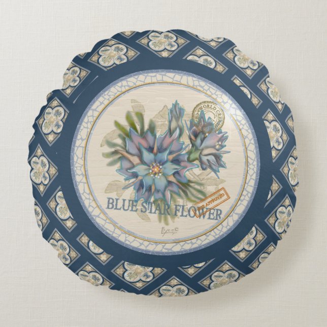 G Creation Kantoor blue flower Rond Kussen (Voorkant)