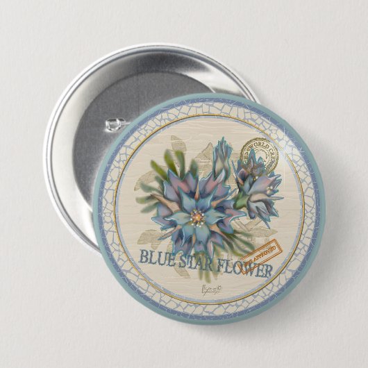 G Creation Kantoor blue flower Ronde Button 7,6 Cm (Voorkant /achterkant)