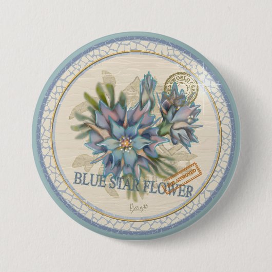 G Creation Kantoor blue flower Ronde Button 7,6 Cm (Voorkant)