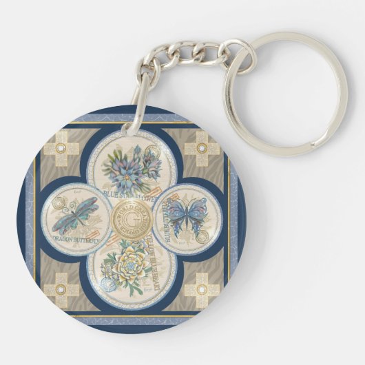 G Creation Kantoor blue flower Sleutelhanger (Achterkant)