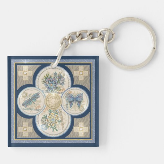 G Creation Kantoor blue flower Sleutelhanger (Achterkant)