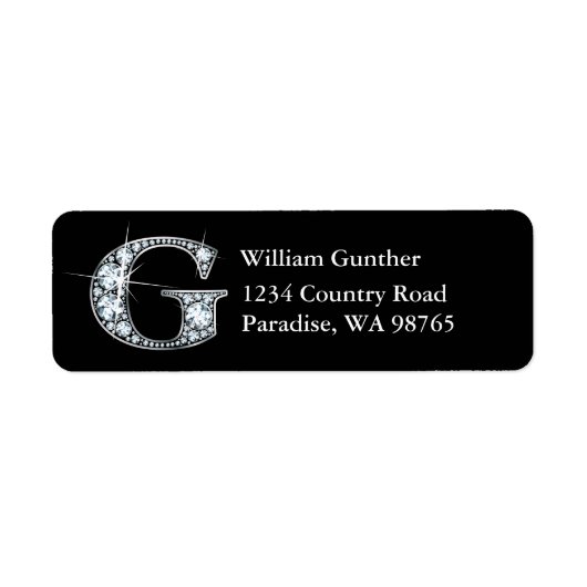 "G" Diamond Bling Monogram Return Address Label (Voorkant)
