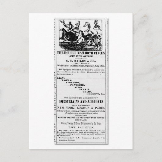 G.F. Bailey & Co. Double Mammoth Circus Ad Briefkaart (Voorkant)