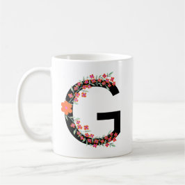 G Floral botanical initial Letter G Monogram G - Koffiemok