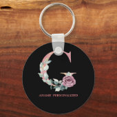 G Floral Monogram Name Letters Roze Agate Sleutelh Sleutelhanger (Voorkant)