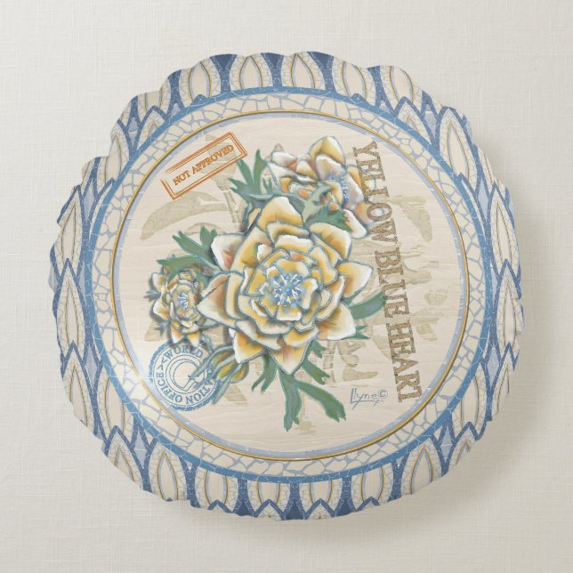 G Gele kweekbloem voor Kantoor Rond Kussen (Voorkant)