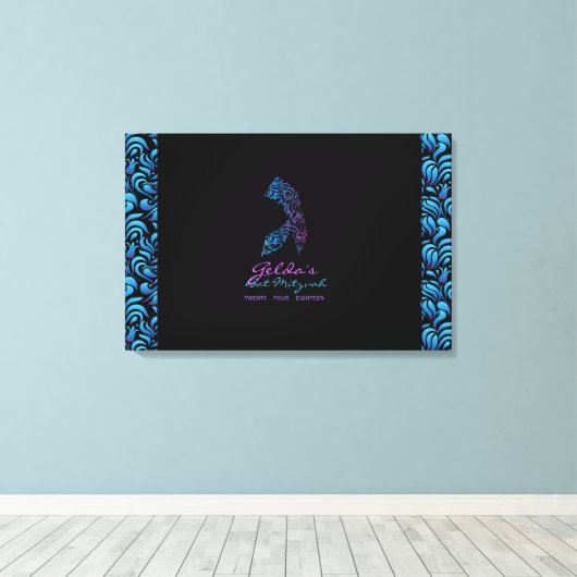 G - Gimel Hebreeuws Letter Bat Mitzvah Sign-In Boa Canvas Afdruk (Insitu (Houten vloer))
