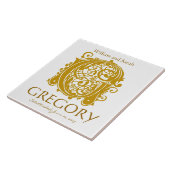 G Gold Monogram op White - Names Wedding Date Tege Tegeltje (Zijkant)