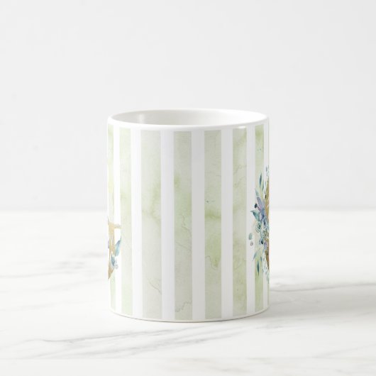 G gouden initiaal op blauwe en witte strepen koffiemok (Center)