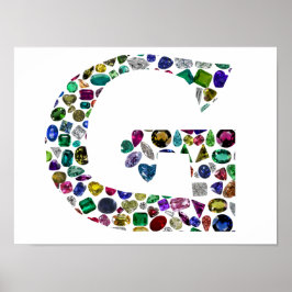 G Initiaal Gemstone Design Poster