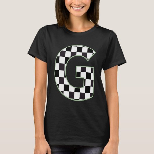 G Initiaal Monogram zwart-wit dambord T-shirt (Voorkant)