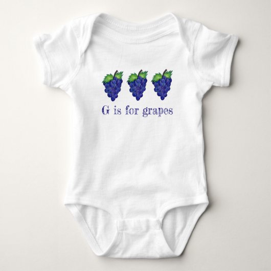 G is voor druiven Paars Bunch Fruit Alphabet ABCs Romper (Voorkant)