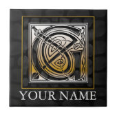 G "Jouw naam" Celtic Black Stone Monogram Tile Tegeltje (Voorkant)