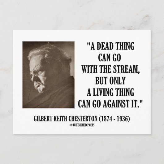 G.K. Chesterton Dead Ding Stream Living Ding Thing Briefkaart (Voorkant)
