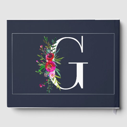 G Letter Initiaal Monogram Bloemen Naam Bruiloft Gastenboek (Achterkant)