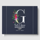 G Letter Initiaal Monogram Bloemen Naam Bruiloft Gastenboek (Voorkant)