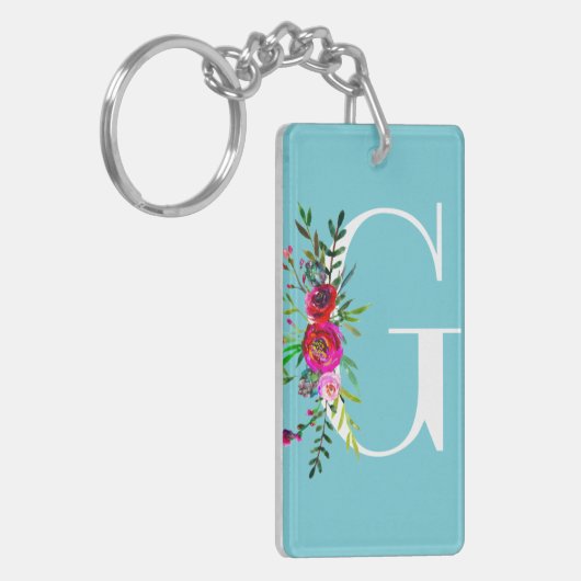 G Letter Initiaal Monogram Floral Aangepaste kleur Sleutelhanger (Voorkant Links)