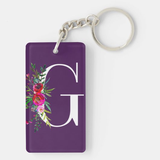 G Letter Initiaal Monogram Floral Aangepaste kleur Sleutelhanger (achterkant)