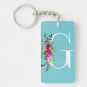 G Letter Initiaal Monogram Floral Aangepaste kleur Sleutelhanger (Voorkant)