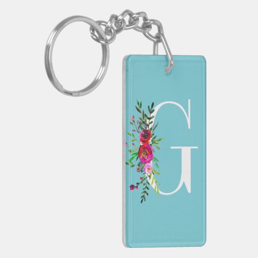 G Letter Initiaal Monogram Floral Aangepaste kleur Sleutelhanger (Voorkant Links)