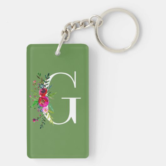 G Letter Initiaal Monogram Floral Aangepaste kleur Sleutelhanger (achterkant)