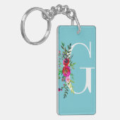 G Letter Initiële Monogram Bloem Kleur op Maat Sleutelhanger (Voorkant Links)