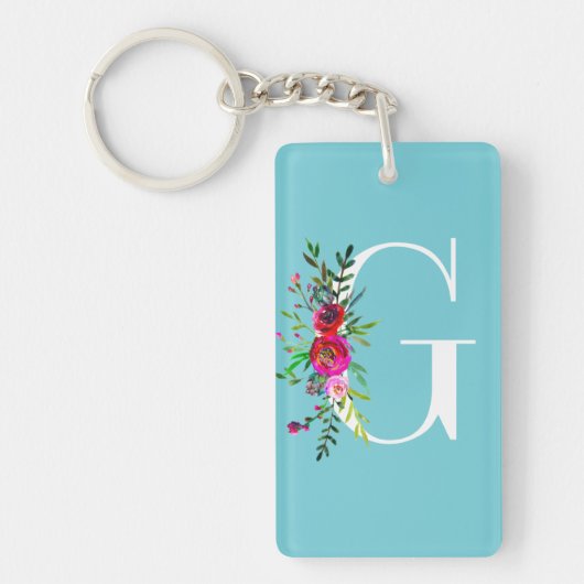 G Letter Initiële Monogram Bloem Kleur op Maat Sleutelhanger (Voorkant)