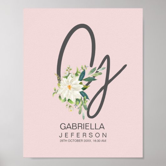 G Letter Monogram Blush Floral Decor Poster (Voorkant)