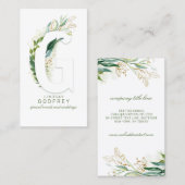 G Letter Monogram Gold Greenery Leaves Elegant Visitekaartje (Voorkant / Achterkant)
