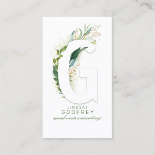 G Letter Monogram Gold Greenery Leaves Elegant Visitekaartje