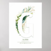 G Letter Monogram Goud Groene Bladeren Chic Poster (Voorkant)