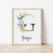 G Letter Monogram Groene Muur Naam Print voor de K