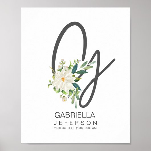 G Letter Monogram Roze Bloemendecor Poster (Voorkant)
