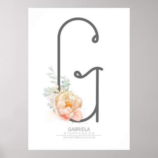 G Letter Monogram Roze Perzik Bloem Huisdecoratie Poster (Voorkant)