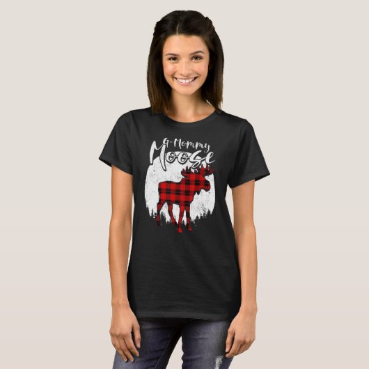 G Mommy Moose Red Plaid Buffalo Matching Family Pa T-shirt (Voorkant volledig)
