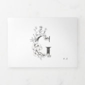 'G' Monogram Beauful Sketched Floral Wedding Drieluik Uitnodiging (Cover)