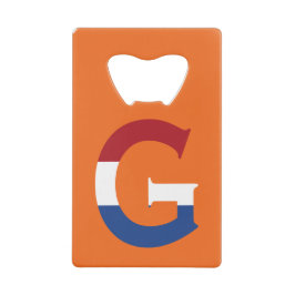 G Monogram bedekt op NLD Vlag op of bocnt Creditkaart Flessenopener