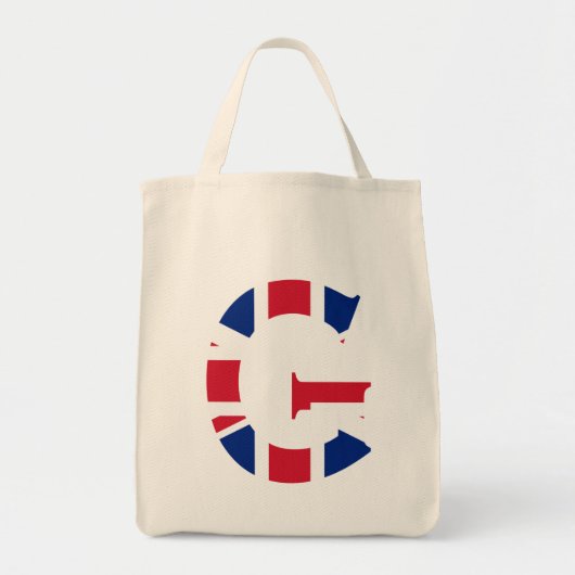 G Monogram bedekt op Union Jack Flag gtcnt Tote Bag (Voorkant)