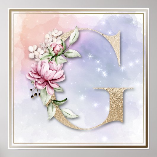 G Monogram Bordeaux Bloemenposter Poster (Voorkant)
